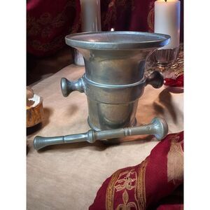 Brass Mortar Pestle Apothecary Style Grinding Set Antique Kitchen Tool